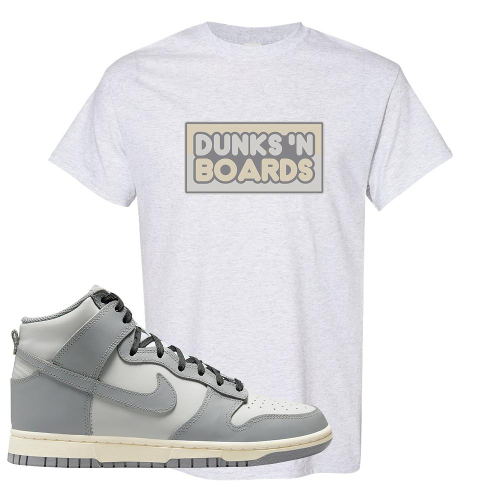 Aged Greyscale High Dunks T Shirt | Dunks N Boards, Ash