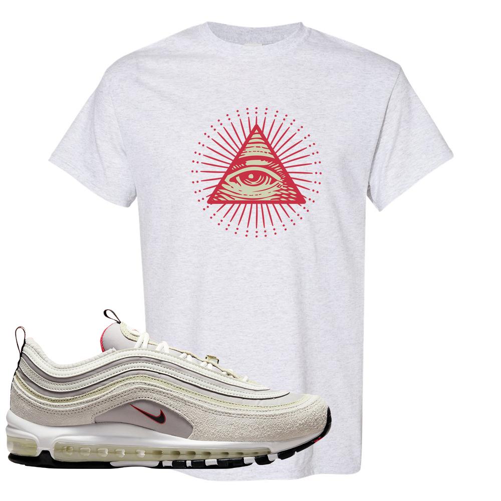 First Use Suede 97s T Shirt | All Seeing Eye, Ash
