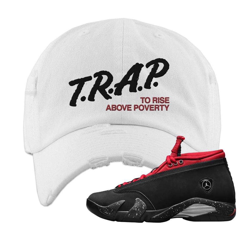 Red Lipstick Low 14s Distressed Dad Hat | Trap To Rise Above Poverty, White