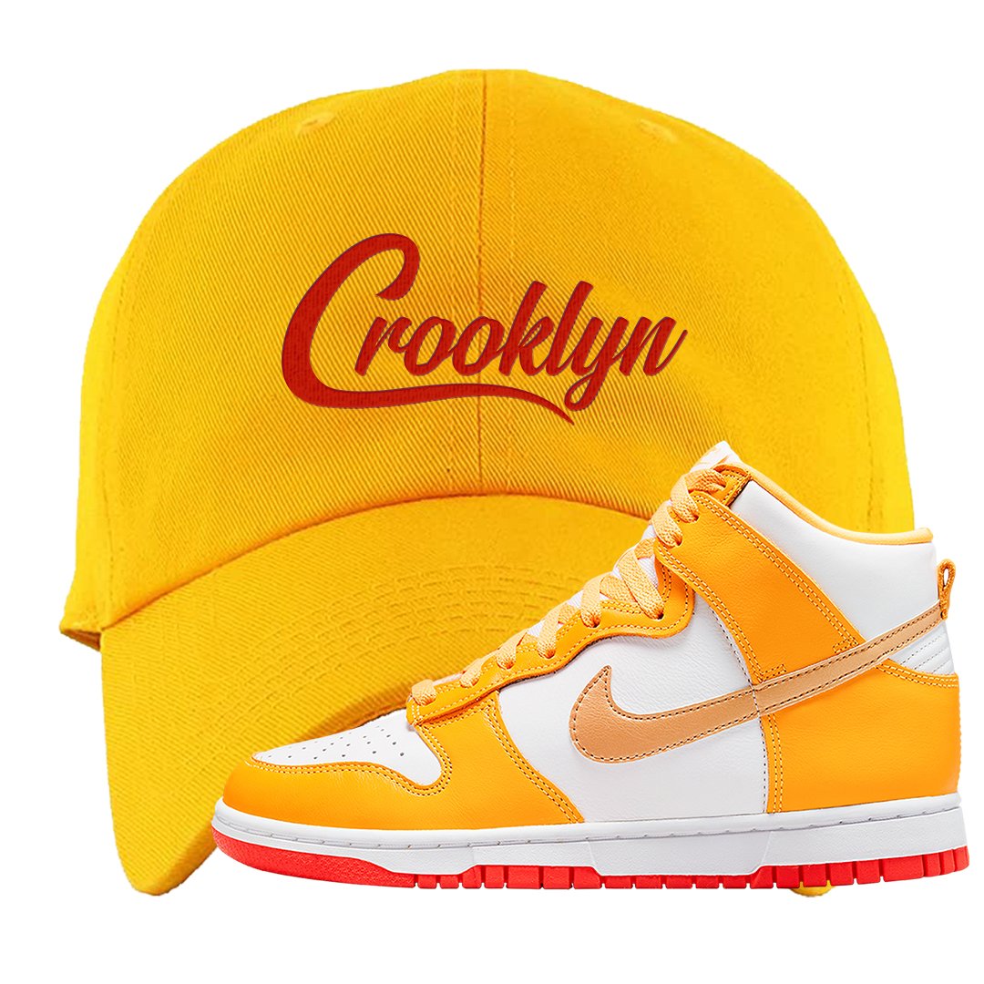 Yellow Gold Orange High Dunks Dad Hat | Crooklyn, Gold