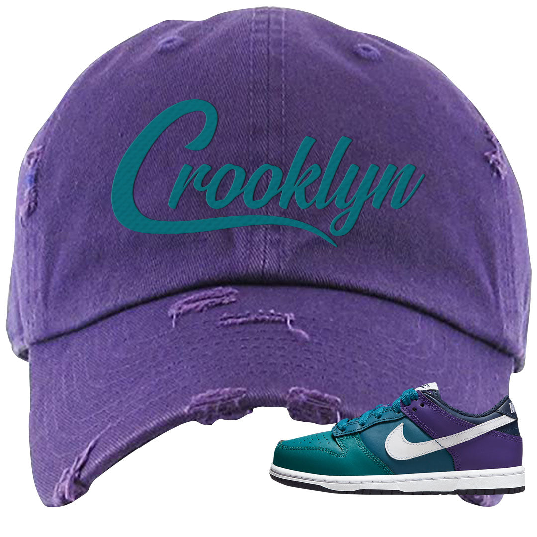 Teal Purple Low Dunks Distressed Dad Hat | Crooklyn, Purple