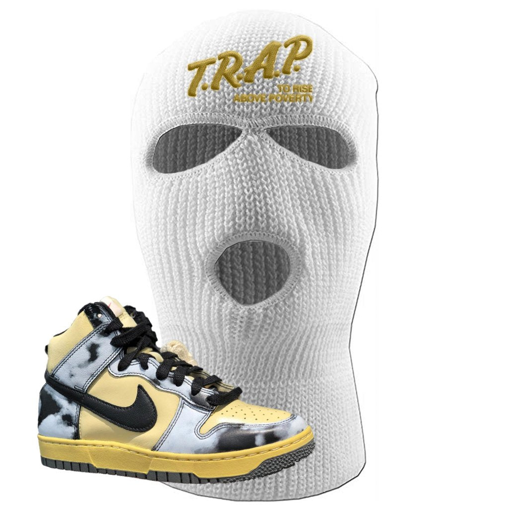 Acid Wash Yellow High Dunks Ski Mask | Trap To Rise Above Poverty, White