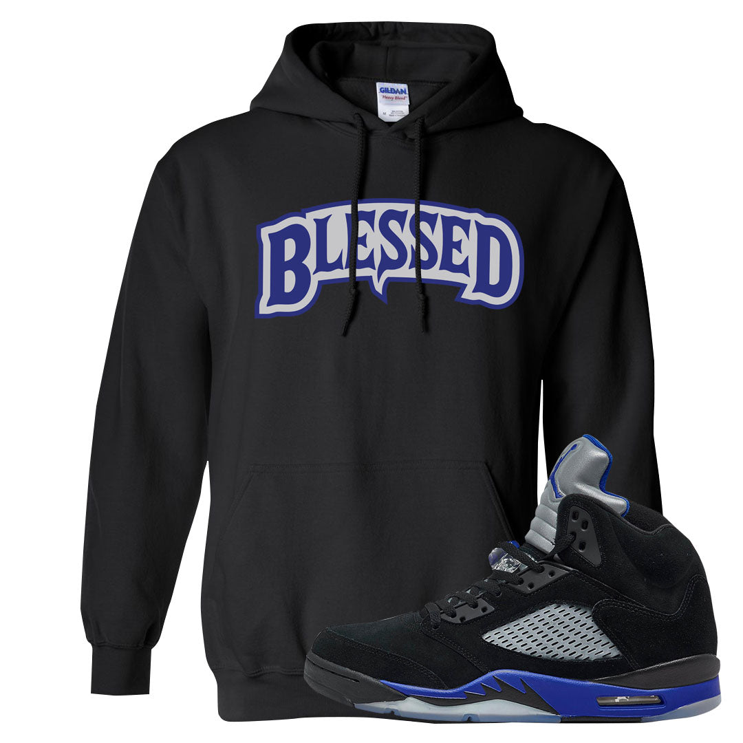 Racer Blue 5s Hoodie | Blessed Arch, Black