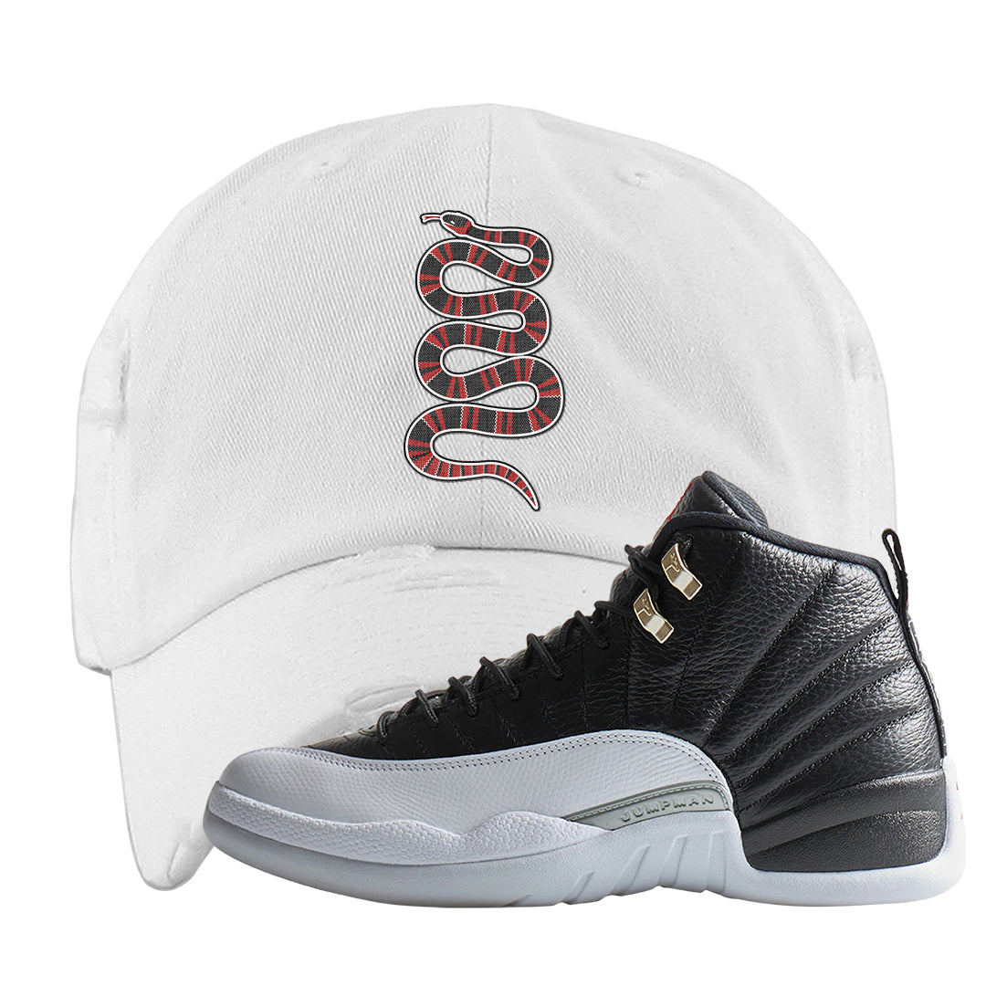 Playoff 12s Distressed Dad Hat | Coiled Snake, White
