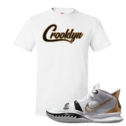 White Black Metallic Gold Kyrie 7s T Shirt | Crooklyn, White