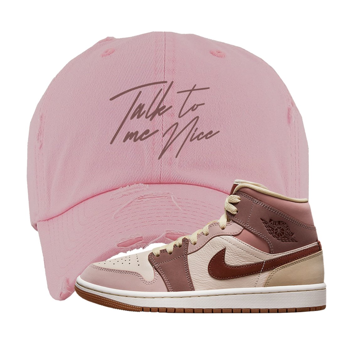 Pink Sand Mauve Mid 1s Distressed Dad Hat | Talk To Me Nice, Light Pink