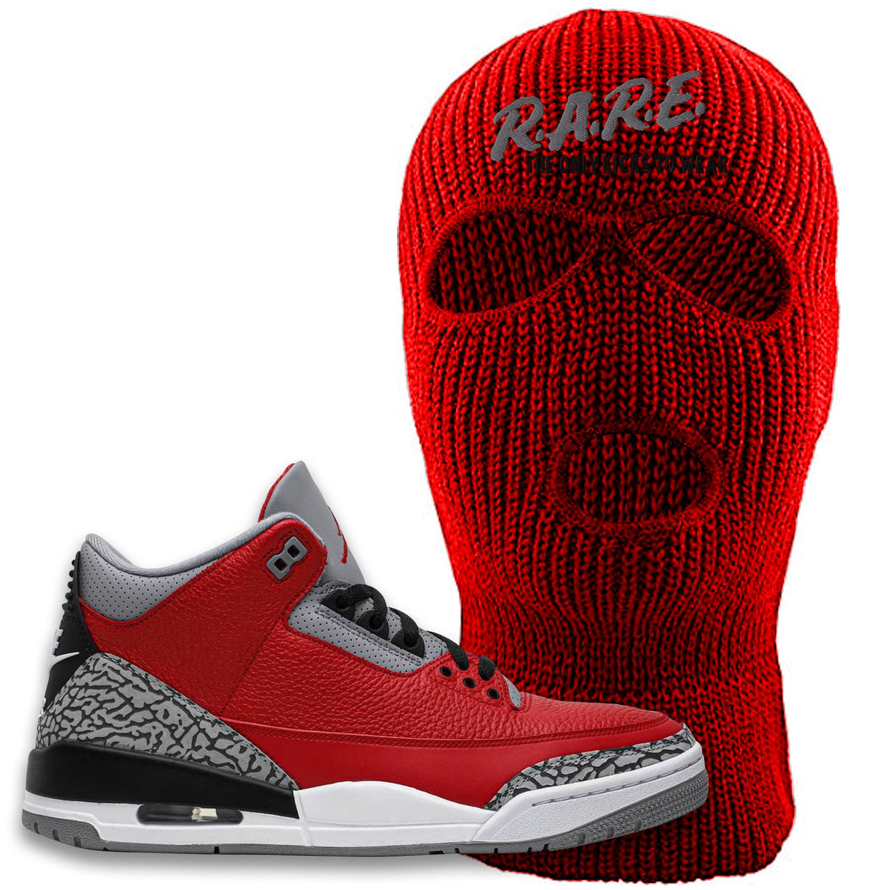 Chicago Exclusive Jordan 3 Cement Sneaker Red Ski Mask | Winter Mask to match Jordan 3 All Star Red Cement Shoes | Rare