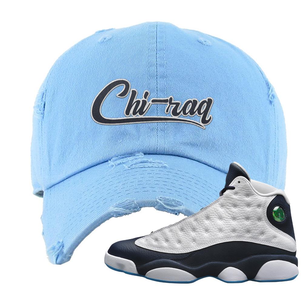 Obsidian 13s Distressed Dad Hat | Chiraq, Light Blue