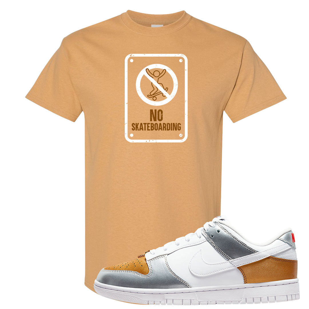 Gold Silver Red Low Dunks T Shirt | No Skating Sign, Old Gold