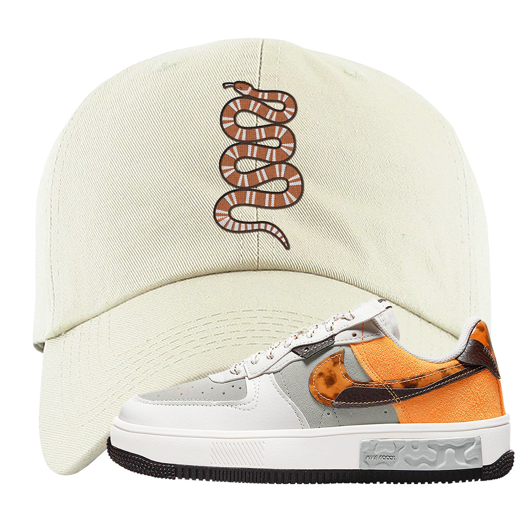 Tortoise Shell AF 1s Dad Hat | Coiled Snake, White
