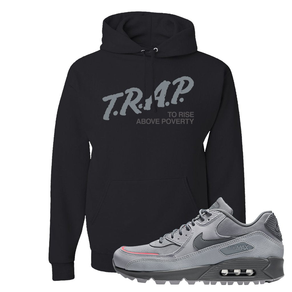 Wolf Grey Surplus 90s Hoodie | Trap To Rise Above Poverty, Black