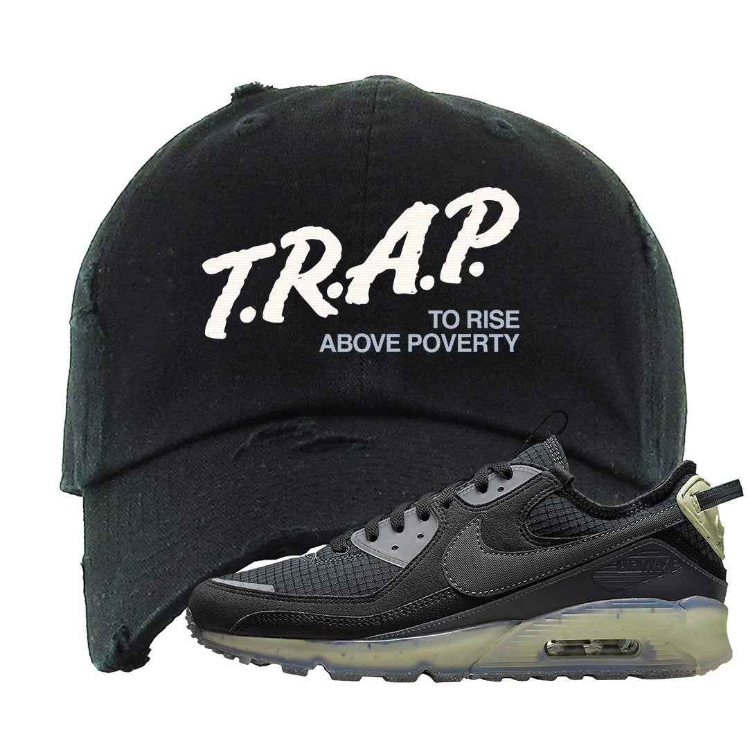 Terrascape Lime Ice 90s Distressed Dad Hat | Trap To Rise Above Poverty, Black