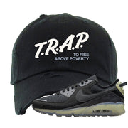 Terrascape Lime Ice 90s Distressed Dad Hat | Trap To Rise Above Poverty, Black