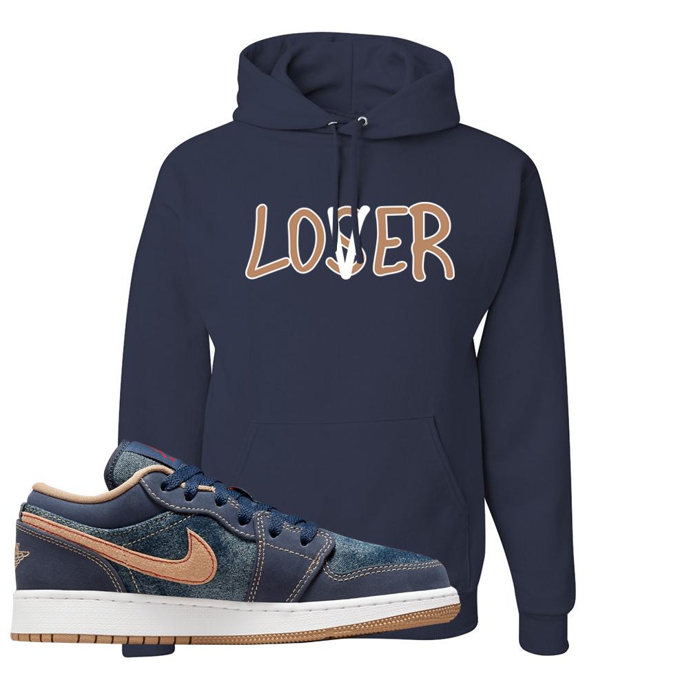 Denim Gum Bottom Low 1s Hoodie | Lover, Navy Blue