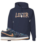 Denim Gum Bottom Low 1s Hoodie | Lover, Navy Blue