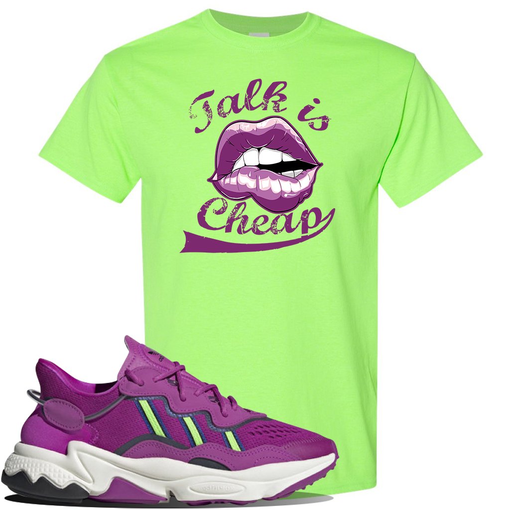 Ozweego Vivid Pink Sneaker Neon Green T Shirt | Tees to match Adidas Ozweego Vivid Pink Shoes | Talk is Cheap