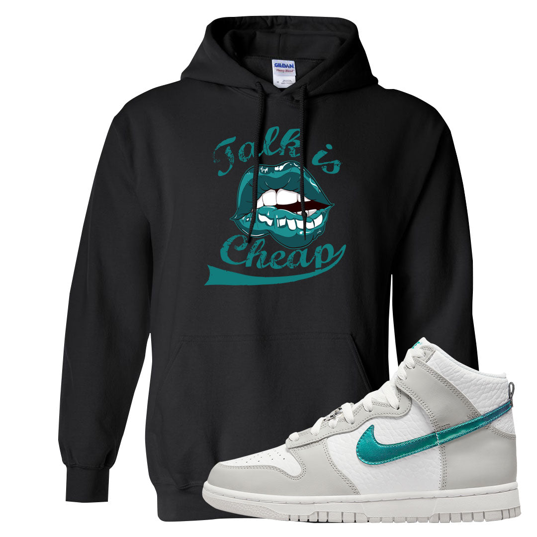 White Grey Turquoise High Dunks Hoodie | Talk Is Cheap, Black