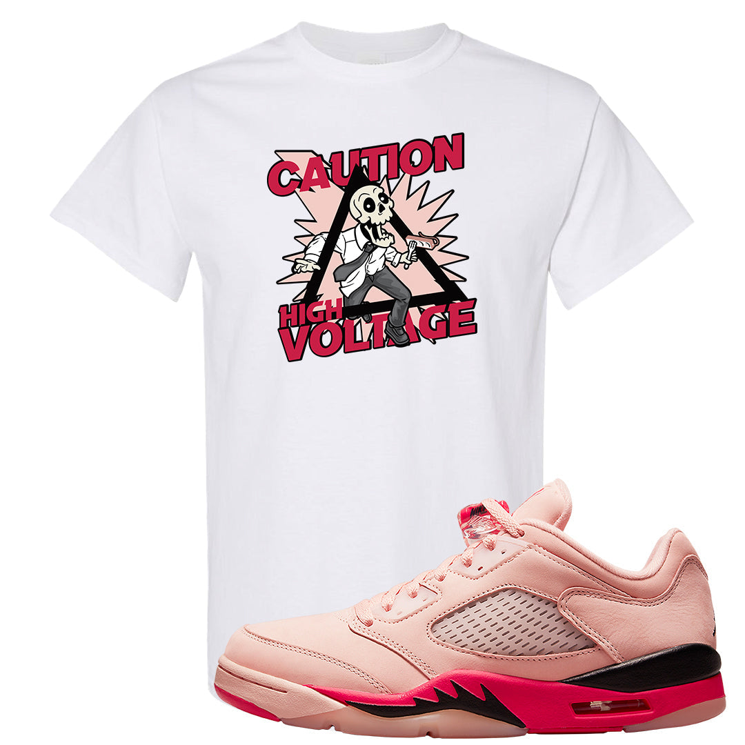 Arctic Pink Low 5s T Shirt | Caution High Voltage, White