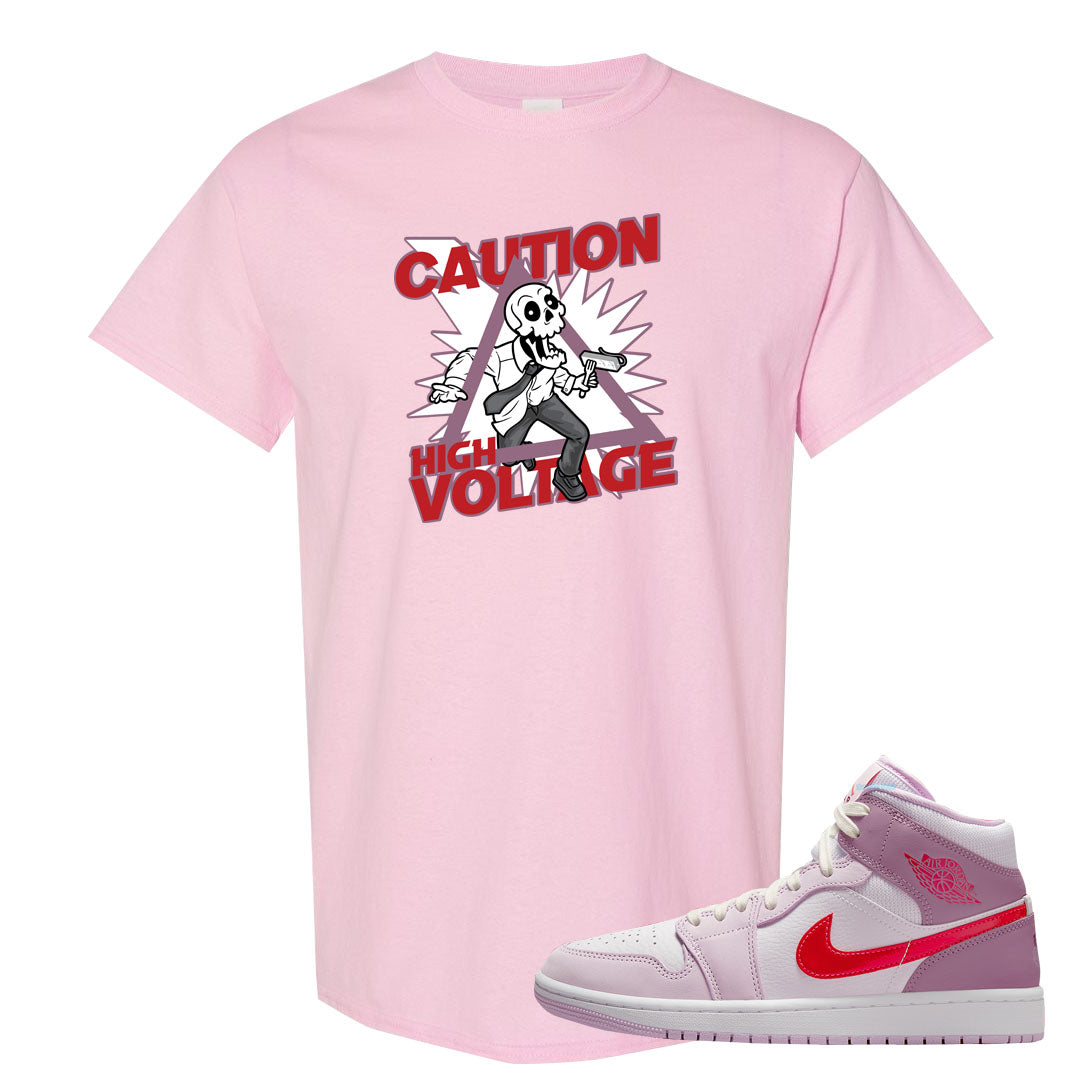 Valentine's Day Mid 1s T Shirt | Caution High Voltage, Light Pink