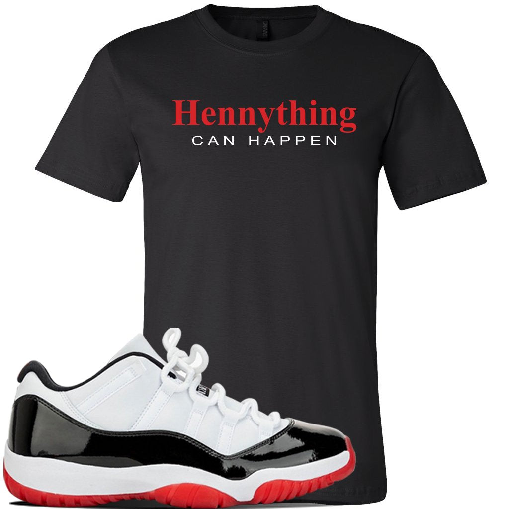Jordan 11 Low White Black Red Sneaker Black T Shirt | Tees to match Nike Air Jordan 11 Low White Black Red Shoes | HennyThing Is Possible