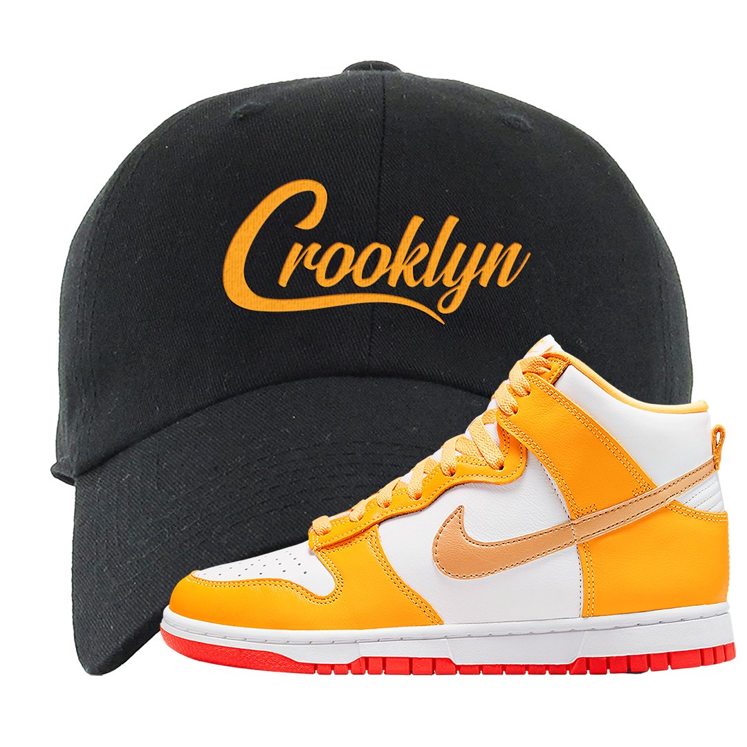 Yellow Gold Orange High Dunks Dad Hat | Crooklyn, Black