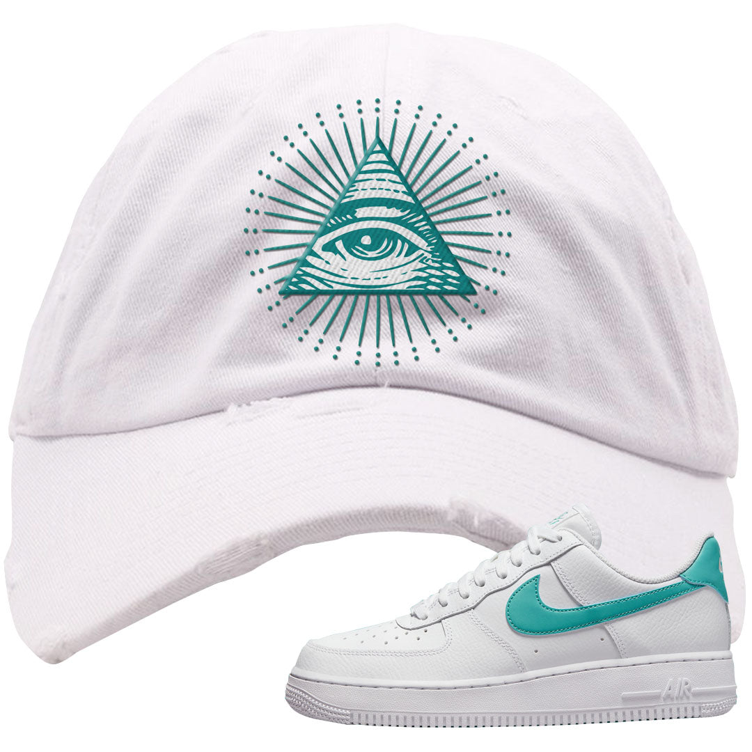 Washed Teal Low 1s Distressed Dad Hat | All Seeing Eye, White