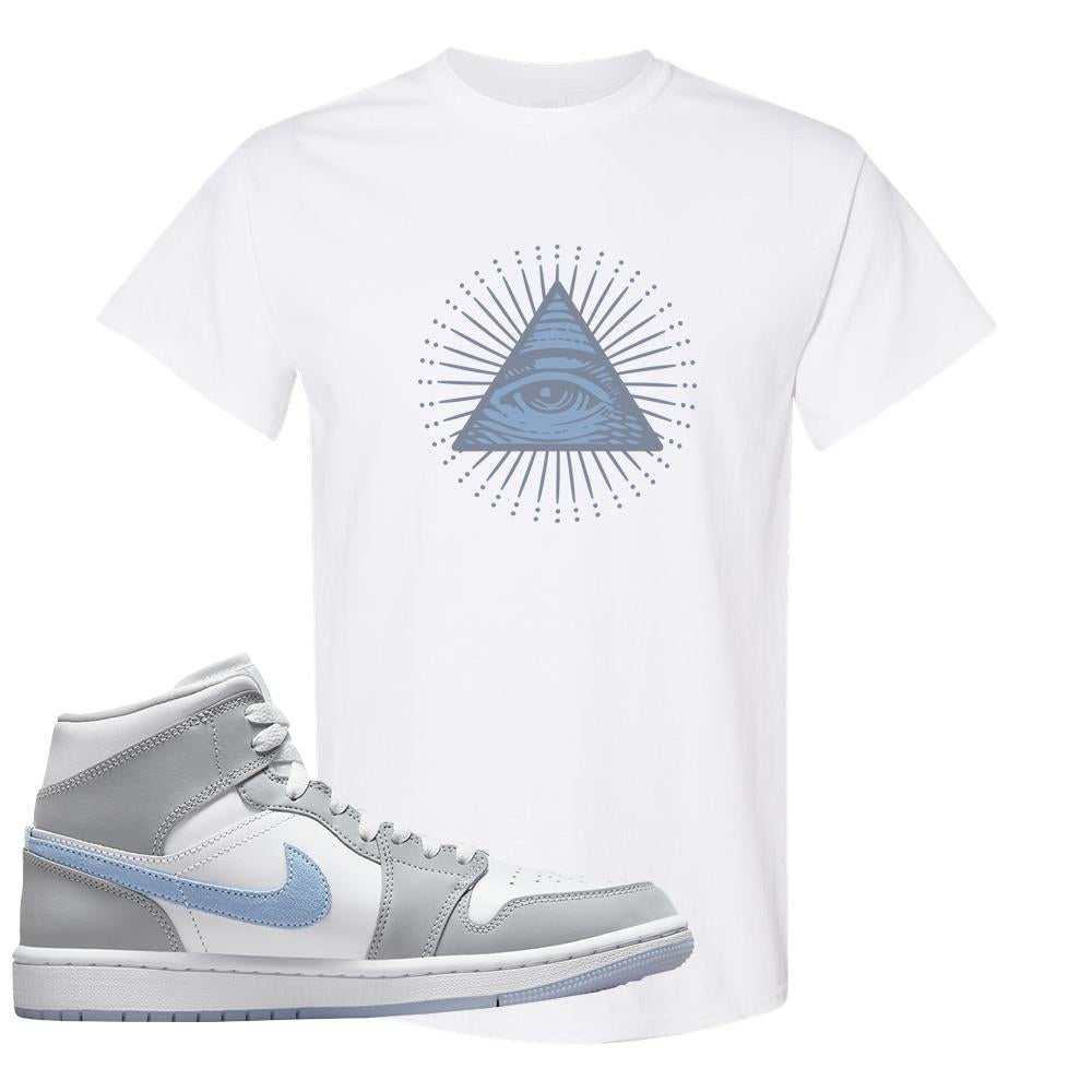 Air Jordan 1 Mid Grey Ice Blue T Shirt | All Seeing Eye, White