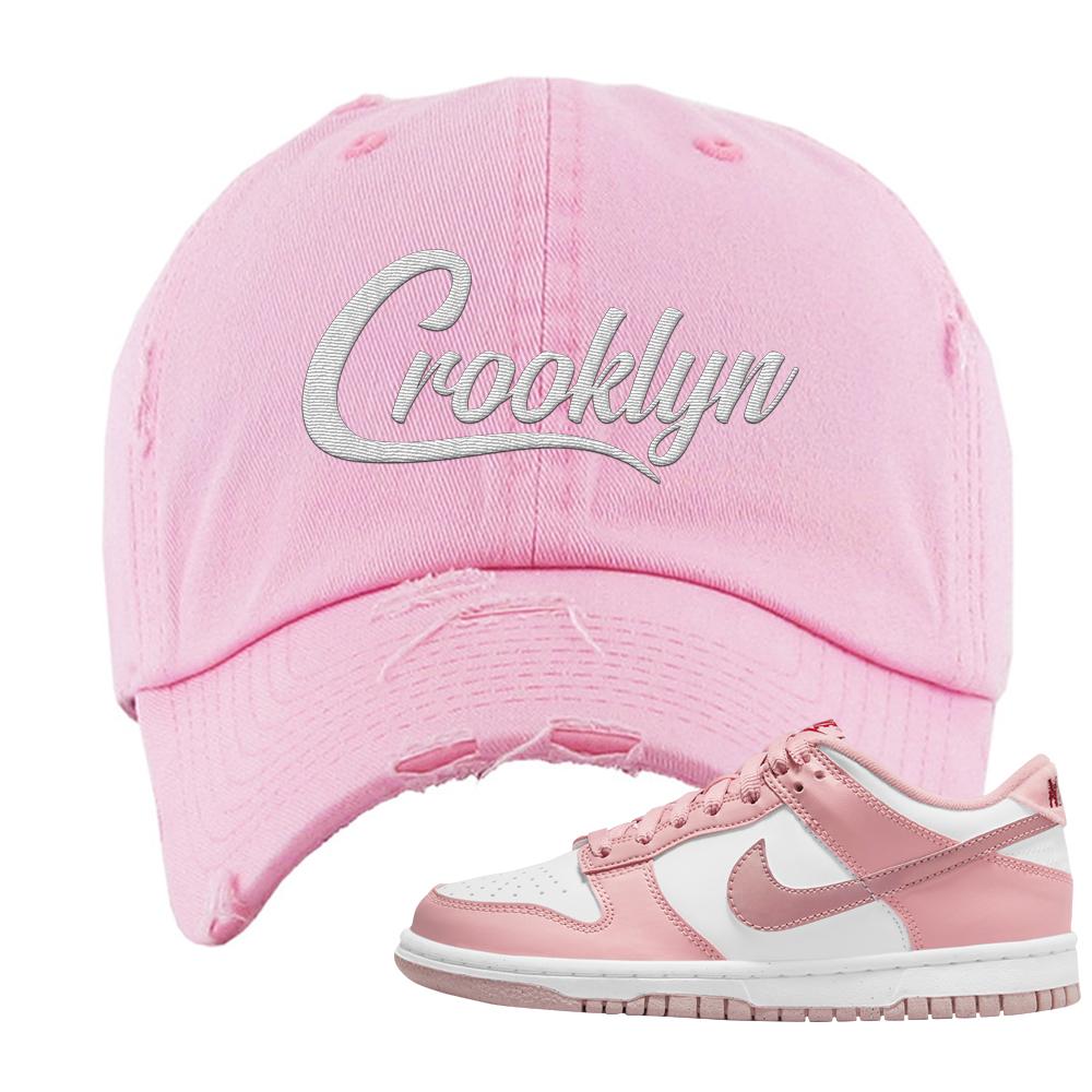 Pink Velvet Low Dunks Distressed Dad Hat | Crooklyn, Light Pink