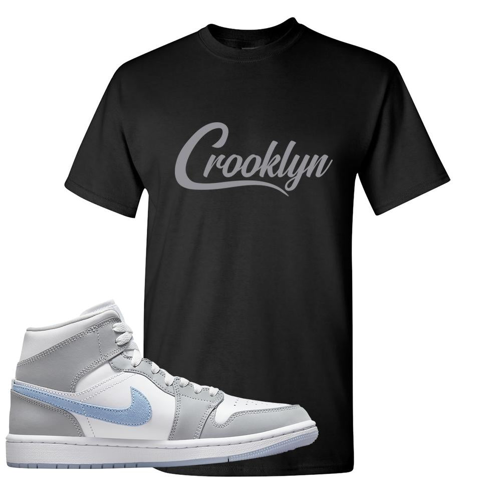 Air Jordan 1 Mid Grey Ice Blue T Shirt | Crooklyn, Black