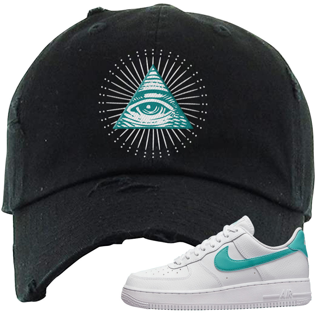 Washed Teal Low 1s Distressed Dad Hat | All Seeing Eye, Black