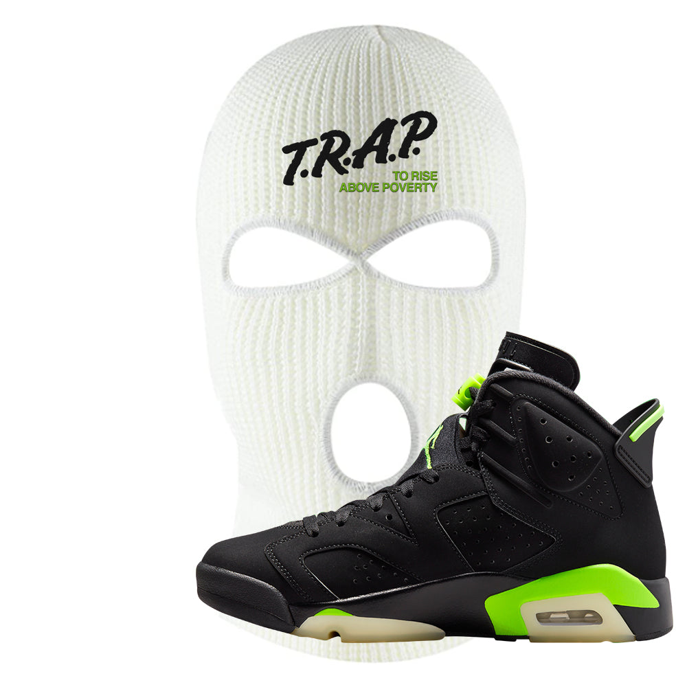 Electric Green 6s Ski Mask | Trap To Rise Above Poverty, White