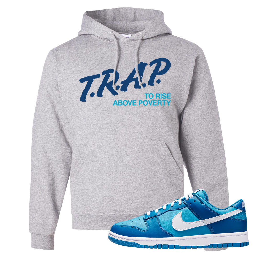 Dark Marina Blue Low Dunks Hoodie | Trap To Rise Above Poverty, Ash