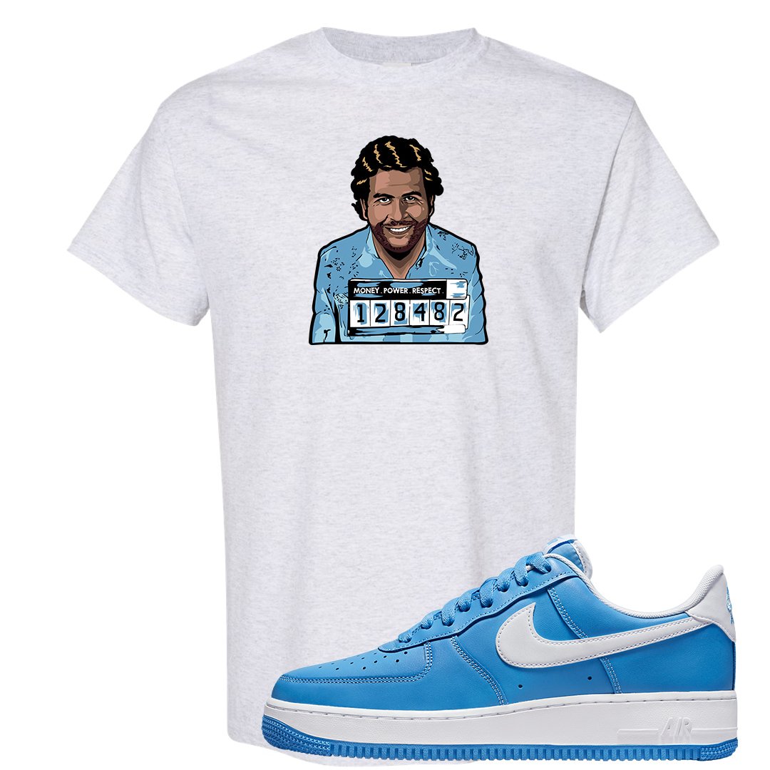 University Blue Low AF1s T Shirt | Escobar Illustration, Ash