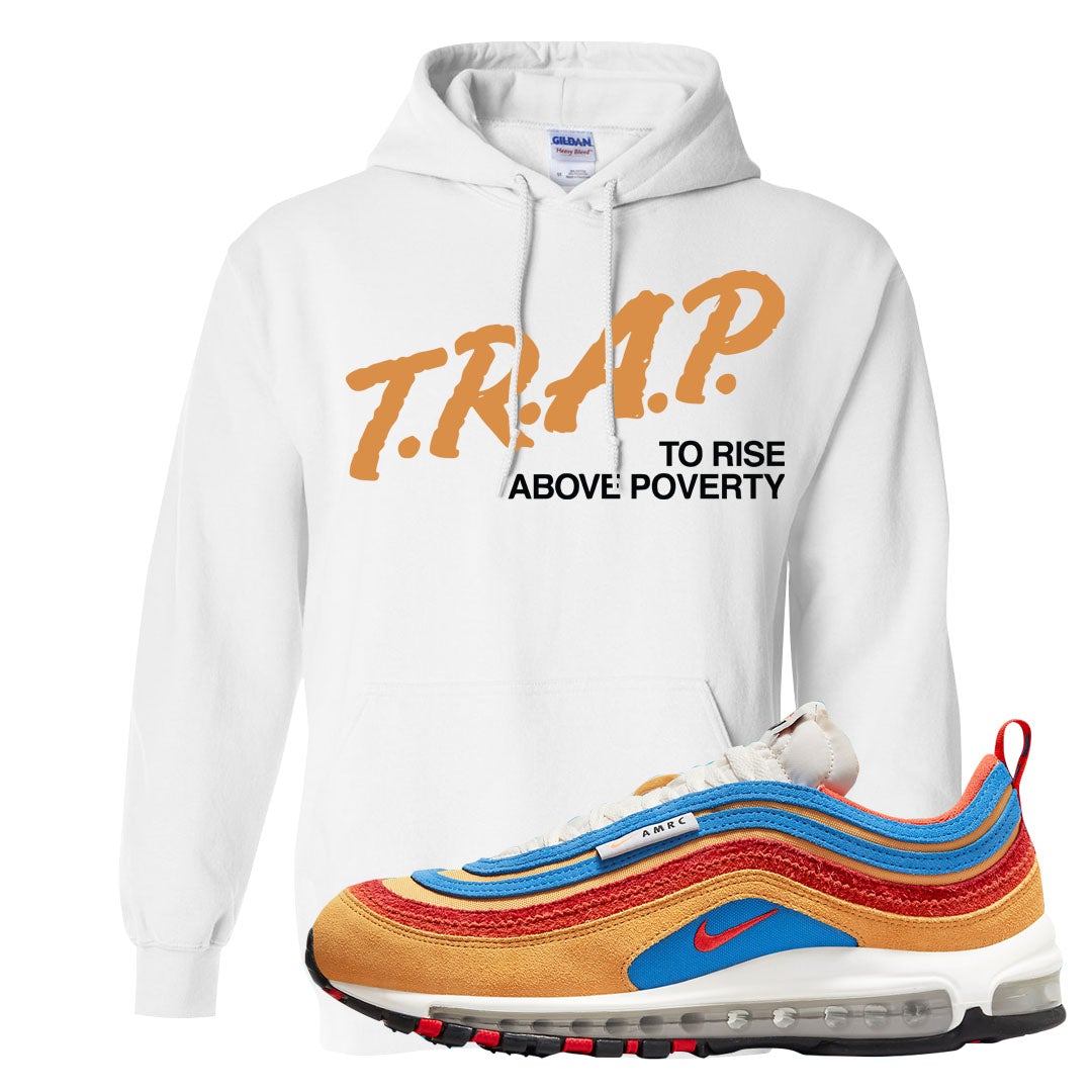 Tan AMRC 97s Hoodie | Trap To Rise Above Poverty, White