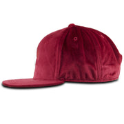 The All Seeing Eye Illuminati Dark Red Velour snapback hat has a high structured crown and a flat brim