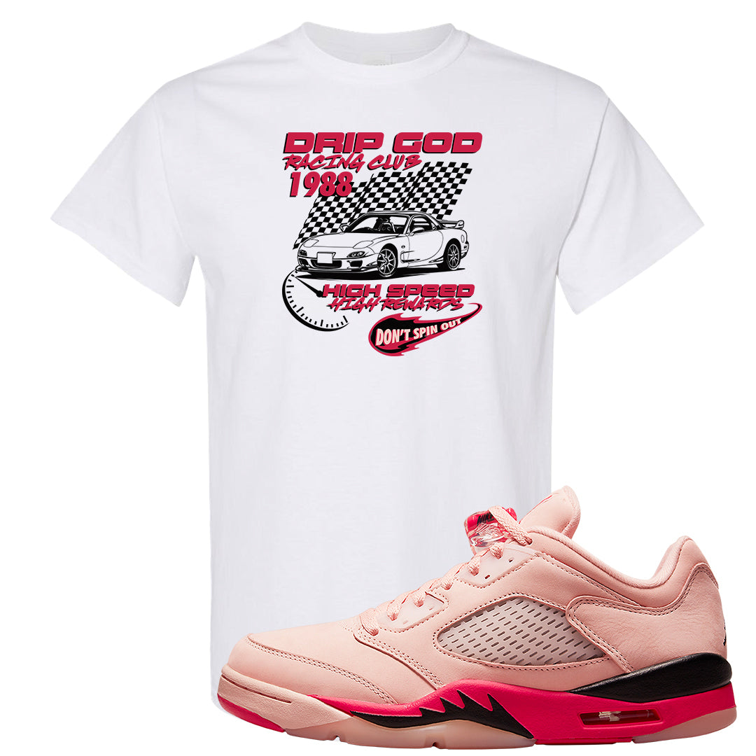 Arctic Pink Low 5s T Shirt | Drip God Racing Club, White