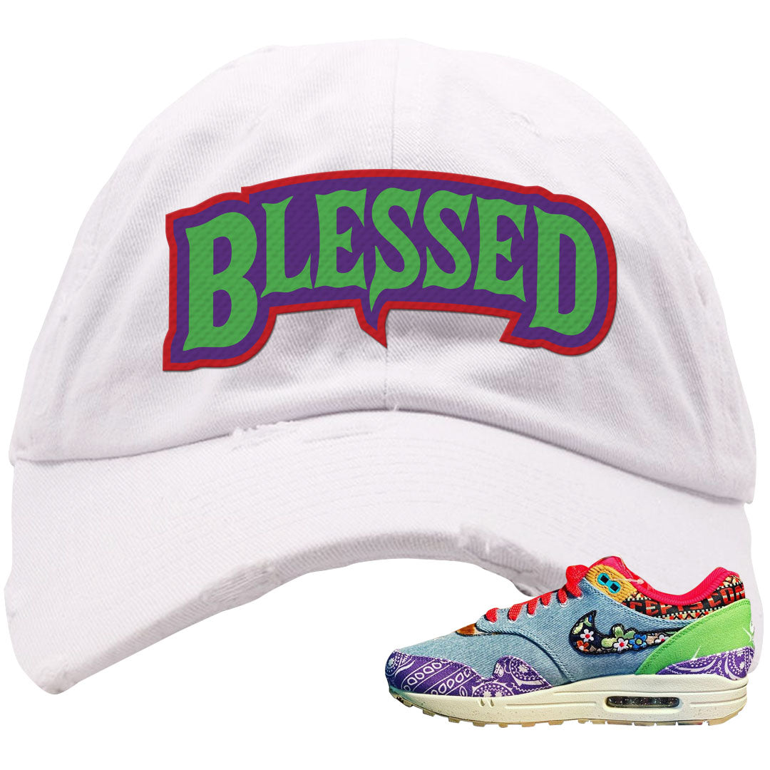 Bandana Paisley Max 1s Distressed Dad Hat | Blessed Arch, White