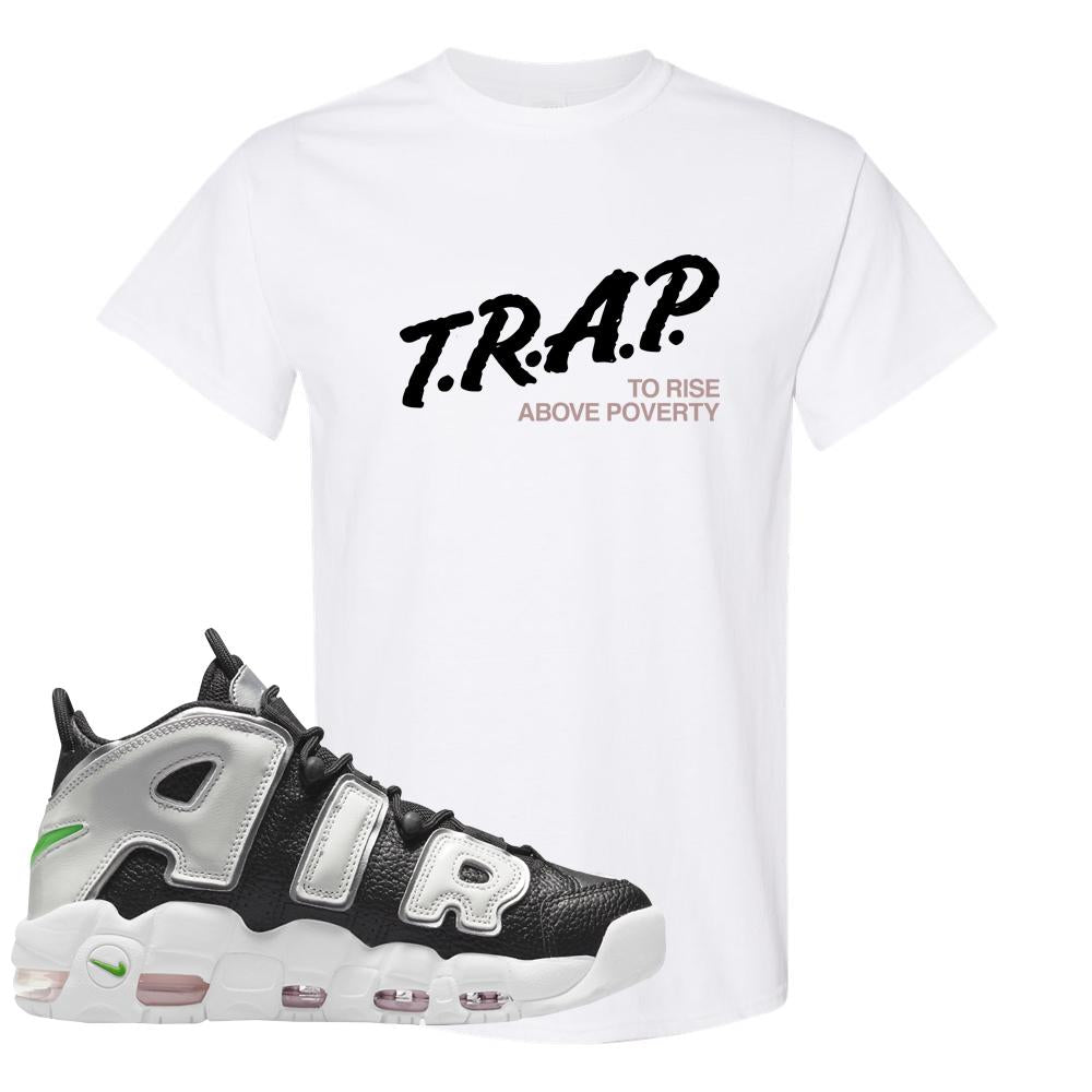Black Silver Uptempos T Shirt | Trap To Rise Above Poverty, White