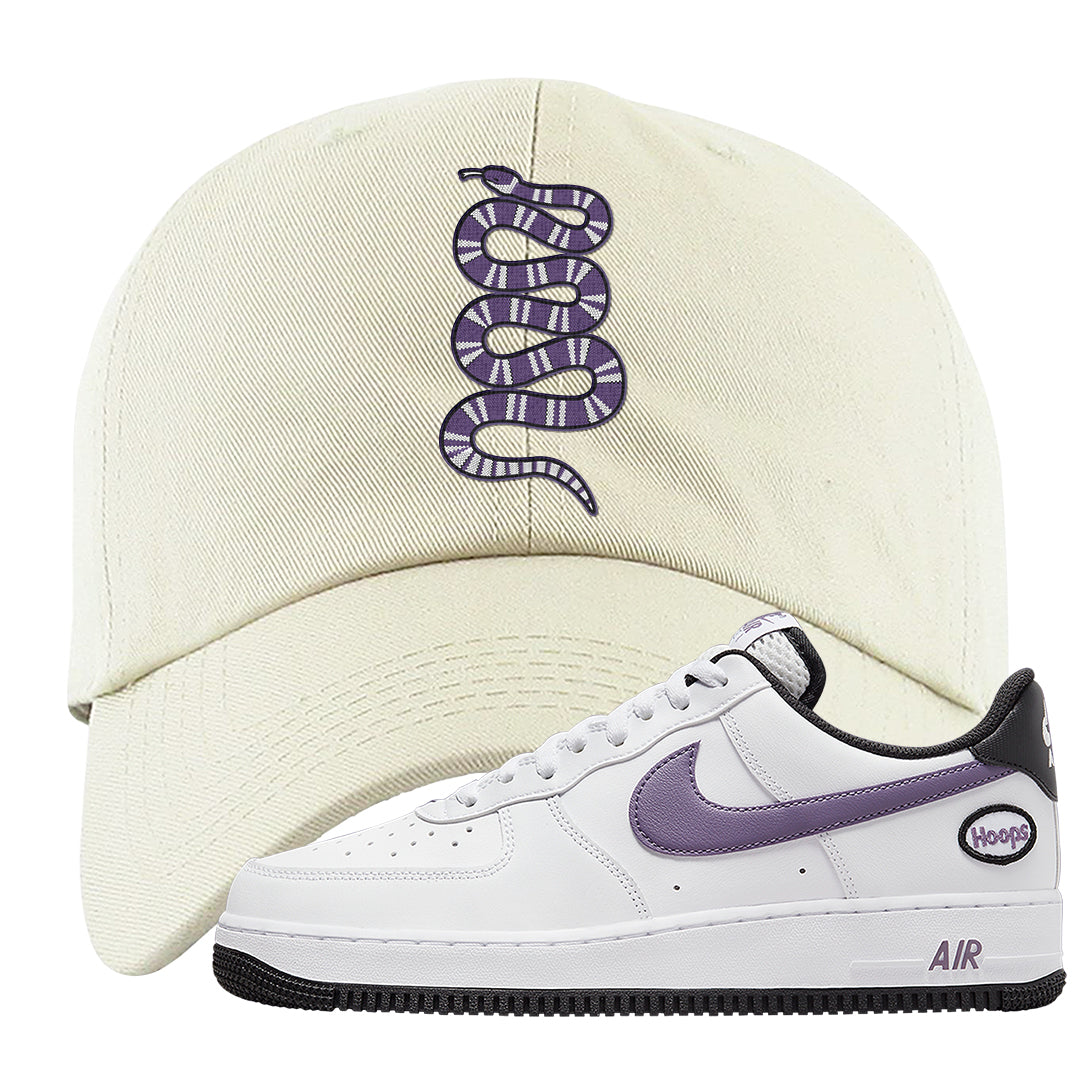 Canyon Purple Hoop AF1s Dad Hat | Coiled Snake, White