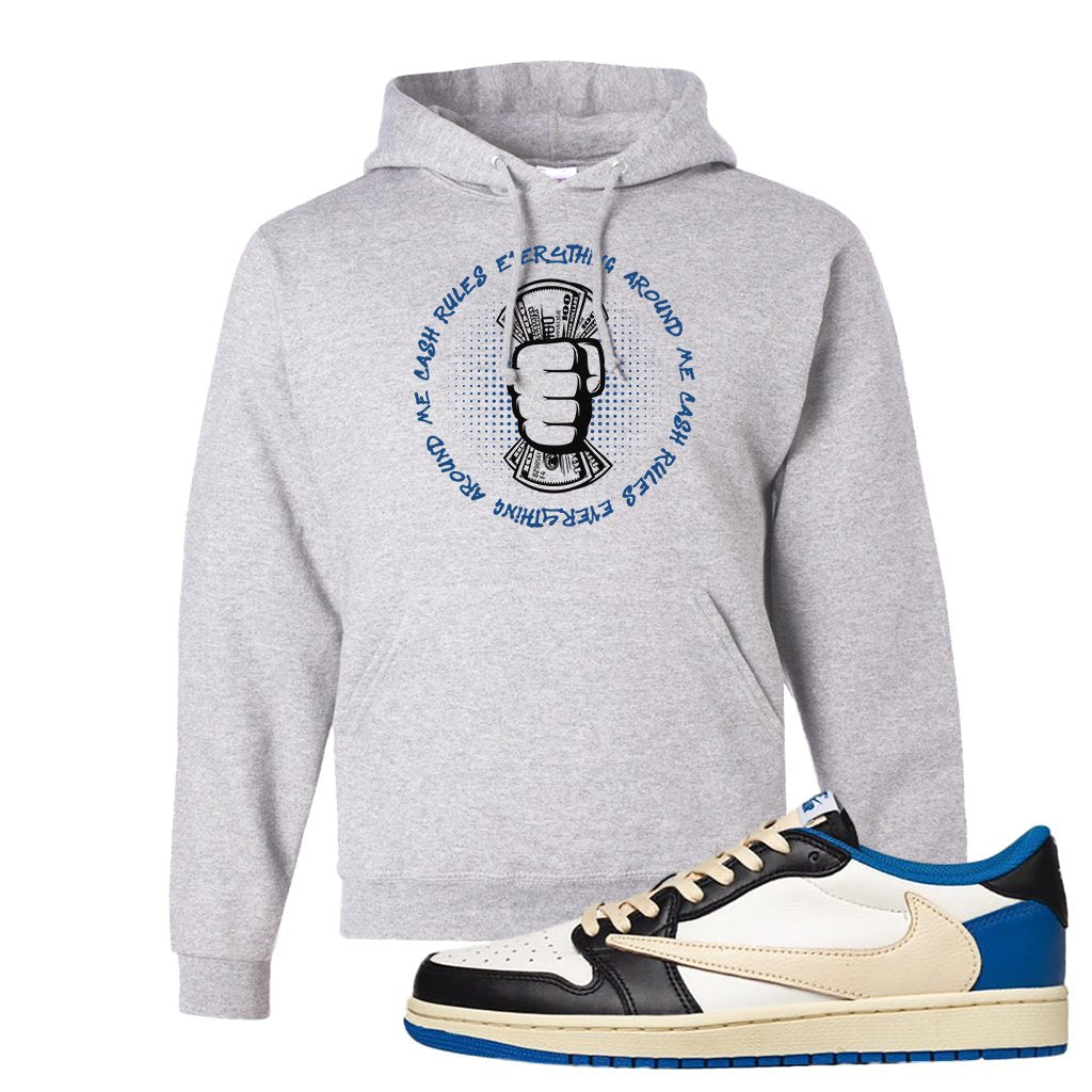 Sail Black Military Blue Shy Pink Low 1s Hoodie | Cash Rules Everything Around Me, Ash