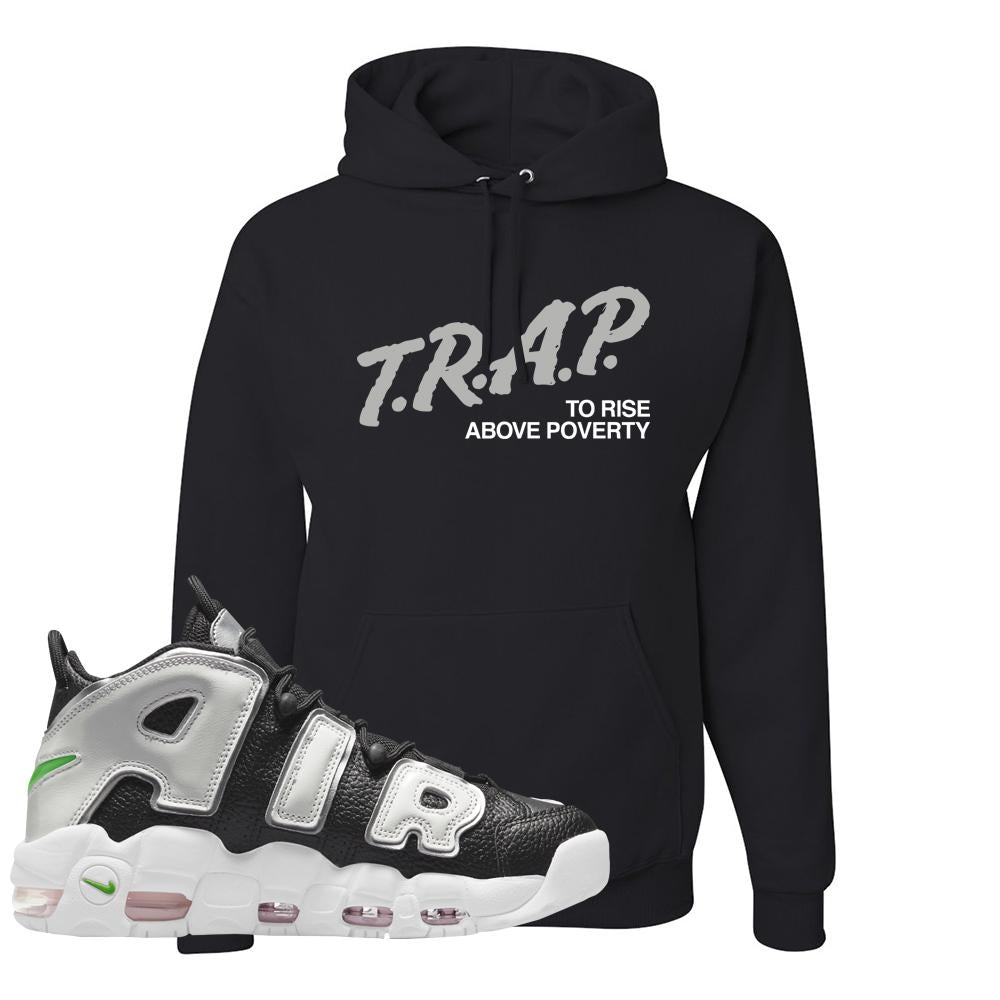 Black Silver Uptempos Hoodie | Trap To Rise Above Poverty, Black