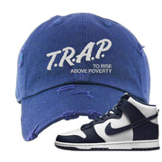 Midnight Navy High Dunks Distressed Dad Hat | Trap To Rise Above Poverty, Navy