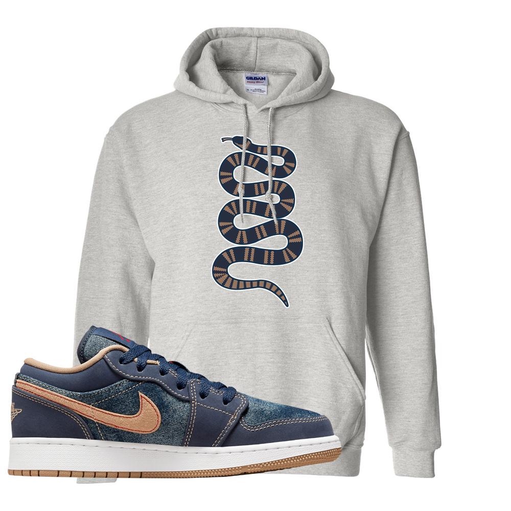 Denim Gum Bottom Low 1s Hoodie | Coiled Snake, Ash