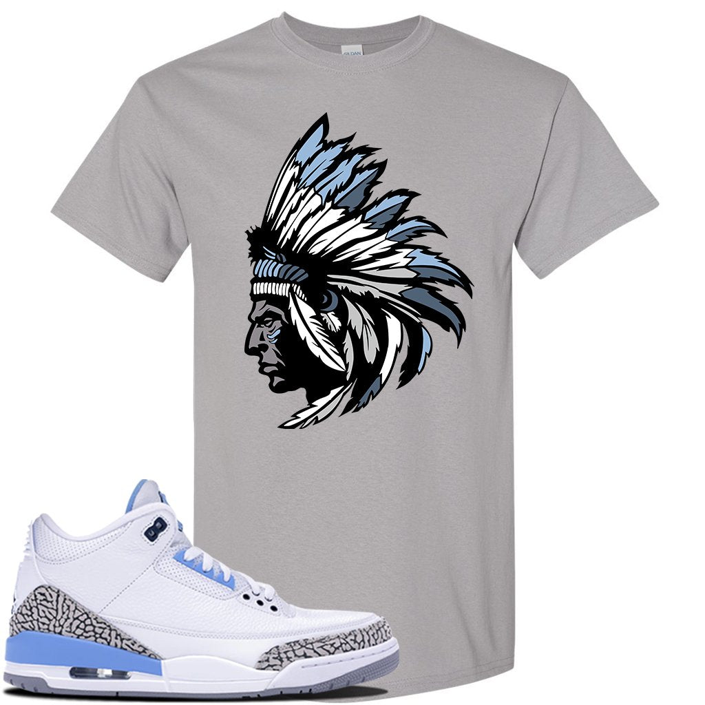 Air Jordan 3 UNC Sneaker Gravel T Shirt | Tees to match Nike Air Jordan 3 UNC Shoes | Indian Chief