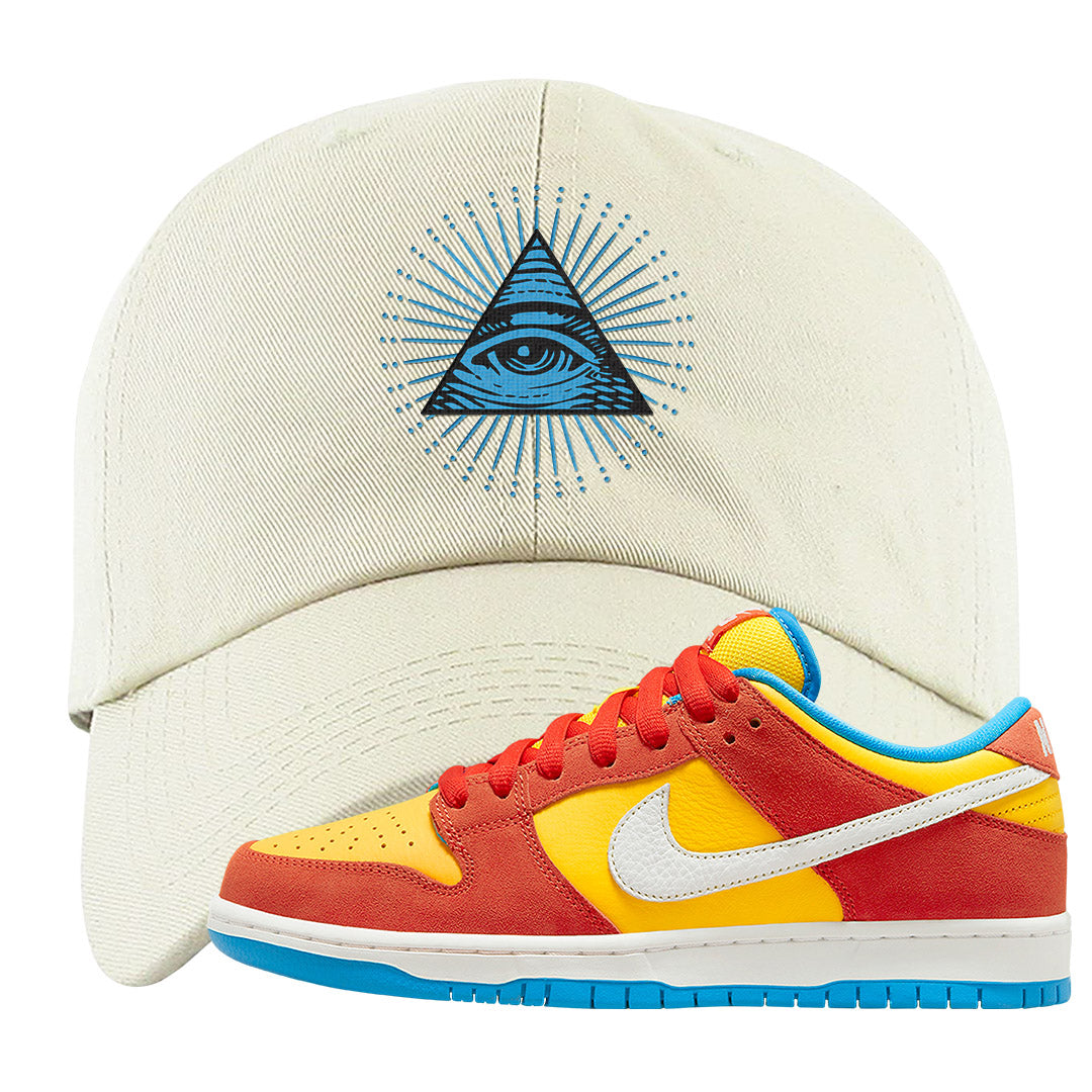 Habanero Red Gold Blue Low Dunks Dad Hat | All Seeing Eye, White