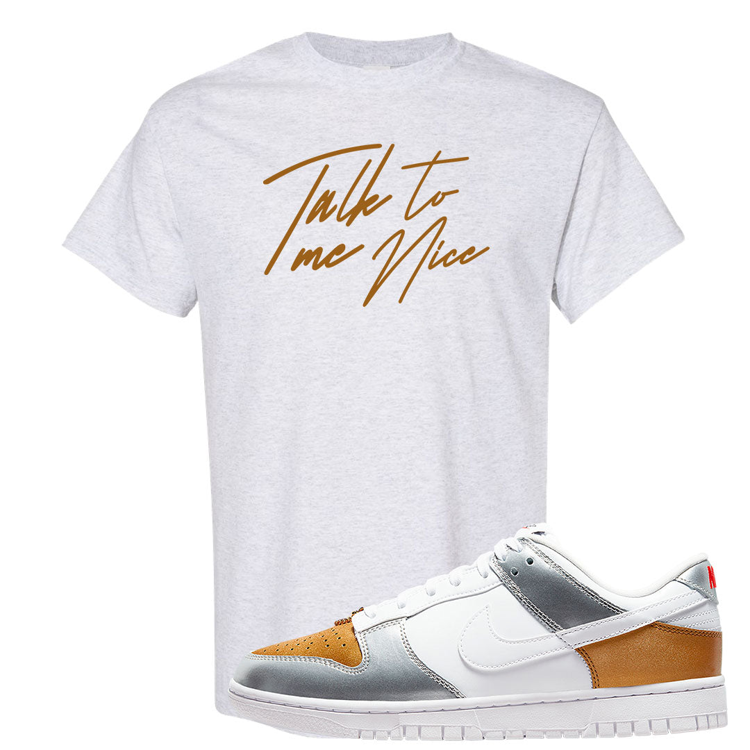 Gold Silver Red Low Dunks T Shirt | Talk To Me Nice, Ash