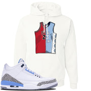 Jordan 3 UNC Sneaker White Pullover Hoodie | Hoodie to match Nike Air Jordan 3 UNC Shoes | Half UNC Half Bulls