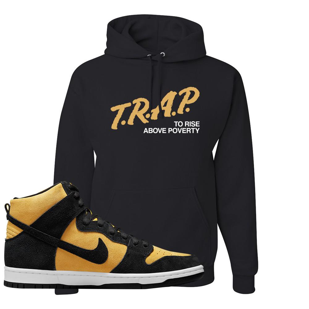 Reverse Goldenrod High Dunks Hoodie | Trap To Rise Above Poverty, Black