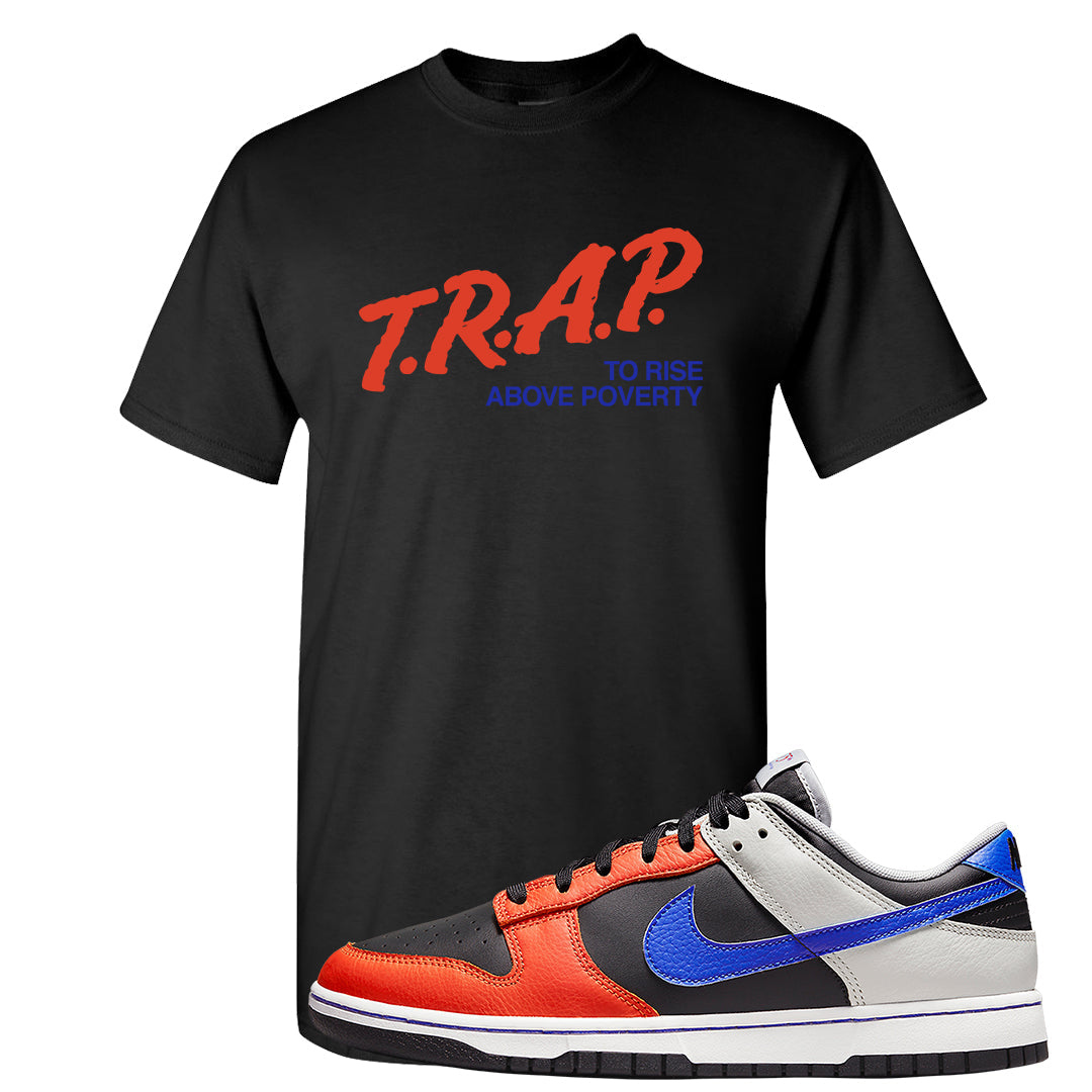 75th Anniversary Low Dunks T Shirt | Trap To Rise Above Poverty, Black