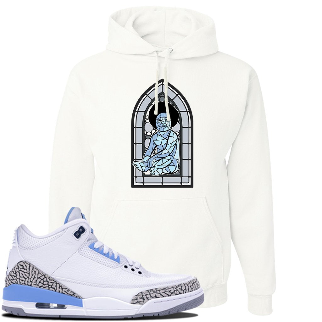 Jordan 3 UNC Sneaker White Pullover Hoodie | Hoodie to match Nike Air Jordan 3 UNC Shoes | Baby Mosaic
